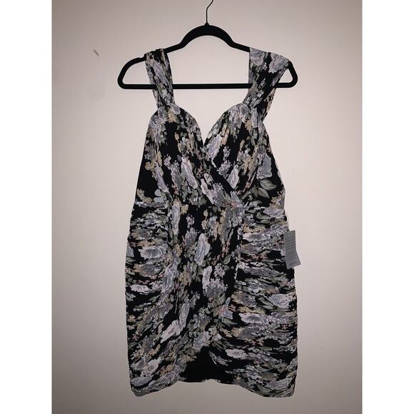 NWT LAVISH ALICE PLEATED BARDOT MINI DRESS FLORAL OFF THE SHOULDER US SIZE 12 - Picture 7 of 7